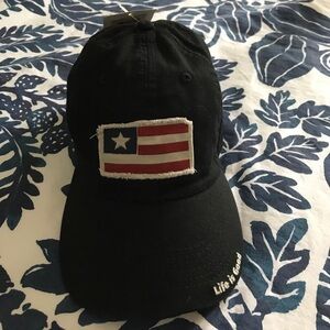 Life Is Good Black Hat with American Flag Patch